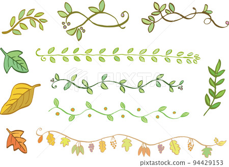 用鋼筆繪製的葉子裝飾的裝飾邊框（線條顏色因顏色而異） 94429153
