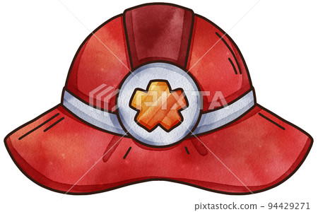 Firefighter, fireman character with fire fighting equipment tools. Fireman in uniform with fire hose hydrant, fire extinguisher watercolor illustration set. Fireman character 94429271