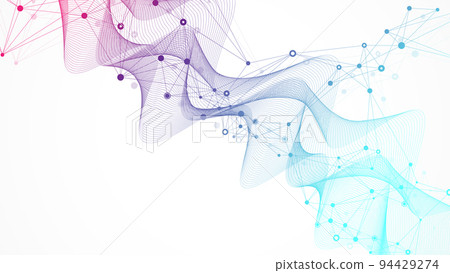 Digits abstract illustration with connected line and dots, wave flow. Digital neural networks. Network and connection background for your presentation. Graphic polygonal background. 94429274