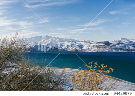 Charvak reservoir near Tashkent in the mountains in winter Charvak reservoir near Tashkent in the mountains in winter 94429979