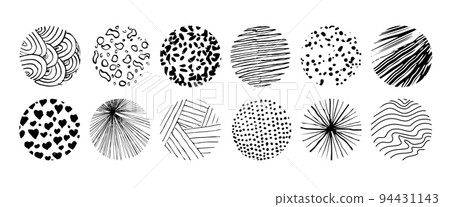 Set of round Abstract black Backgrounds hand-drawn doodles 94431143