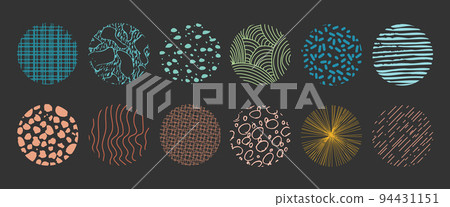 Set of round Abstract colorful bright Backgrounds hand-drawn doodles 94431151