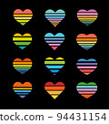 A set of striped colored hearts 94431154