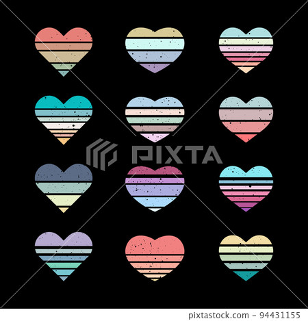 A set of striped colored hearts with the grunge effect A set of striped colored hearts with the grunge effect 94431155
