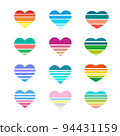 A set of striped colored hearts 94431159