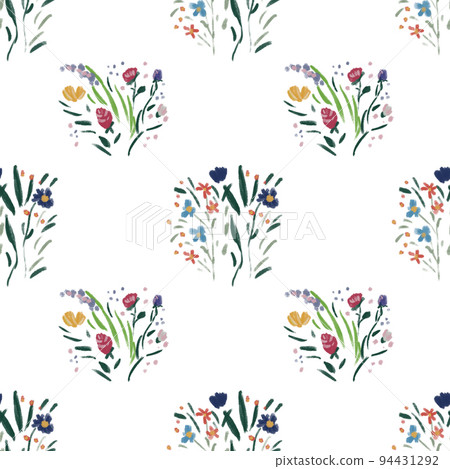Seamless pattern with wildflowers on watercolor paper background. 94431292