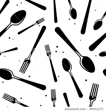 spoon and fork seamless black and white pattern 94432271