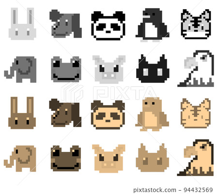 Dot picture animal 20 types set monotone sepia 94432569