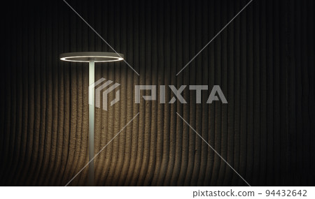 Softly shining desk lamp design placed against a dark background. Softly shining desk lamp design placed against a dark background. 94432642