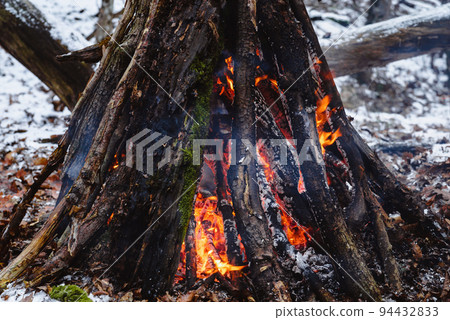 Bonfire in the forest in winter 94432833