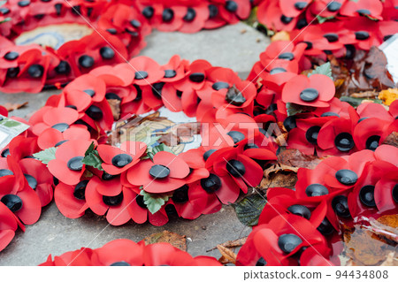 Poppy day great remembrance war world flanders at war memorial. Selective focus. 94434808