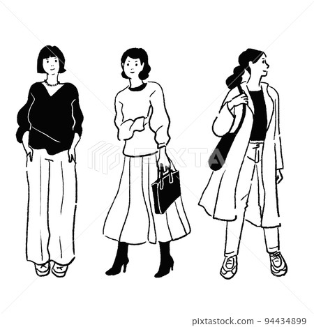 Vector line drawing of a fashionable woman 94434899