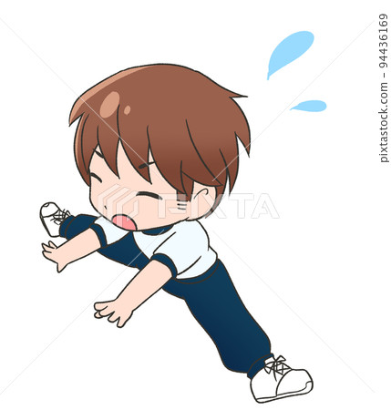 一個穿著短袖長褲運動服做靈活體操的男孩 94436169