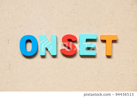 Color alphabet letter in word onset on wood background Color alphabet letter in word onset on wood background 94436513