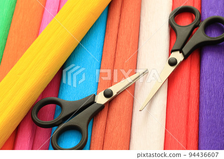 colorful crepe paper sheets and scissors colorful crepe paper sheets and scissors 94436607