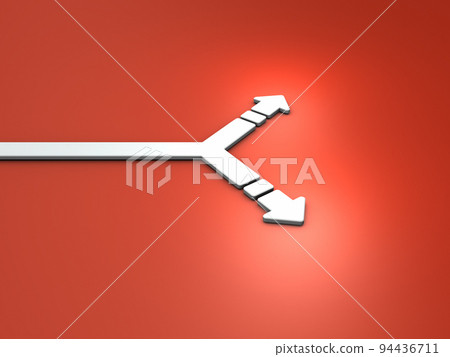 An arrow that splits left and right. Abstract concept representing crossroads and choices. An arrow that splits left and right. Abstract concept representing crossroads and choices. 94436711