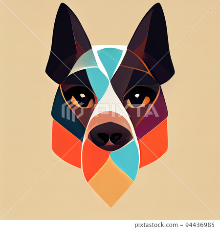Illustrated stylized dog head. Digital illustration based on render by neural network Illustrated stylized dog head. Digital illustration based on render by neural network 94436985