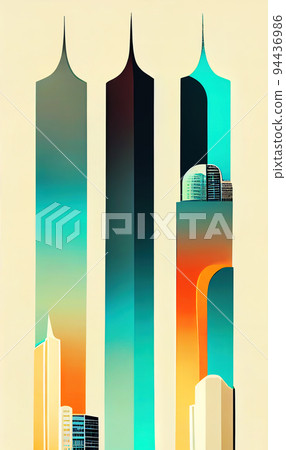 Modern skyscrapers abstract geometric pattern. Digital illustration based on render by neural network Modern skyscrapers abstract geometric pattern. Digital illustration based on render by neural network 94436986