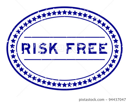 Grunge blue risk free word oval rubber seal stamp on white background 94437047