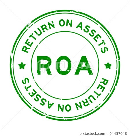Grunge green ROA Return on assets word round rubber seal stamp on white background Grunge green ROA Return on assets word round rubber seal stamp on white background 94437048