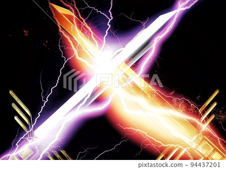 Illustration of crossed lightning swords Illustration of crossed lightning swords 94437201