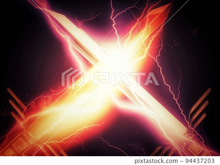 Illustration of crossed lightning swords Illustration of crossed lightning swords 94437203