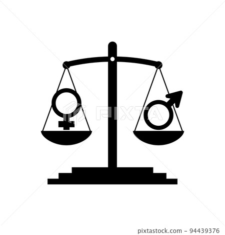 Gender equality concept. The silhouette of the weight scale with gender signs shows equal weight. Vector illustration and drawing on white background. 94439376