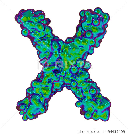 Letter X made of iridescent liquid with small drops, isolated on white, 3d rendering 94439409