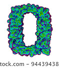 Letter Q made of iridescent liquid with small drops, isolated on white, 3d rendering 94439438
