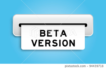 White coupon banner with word beta version from machine on blue color background White coupon banner with word beta version from machine on blue color background 94439718