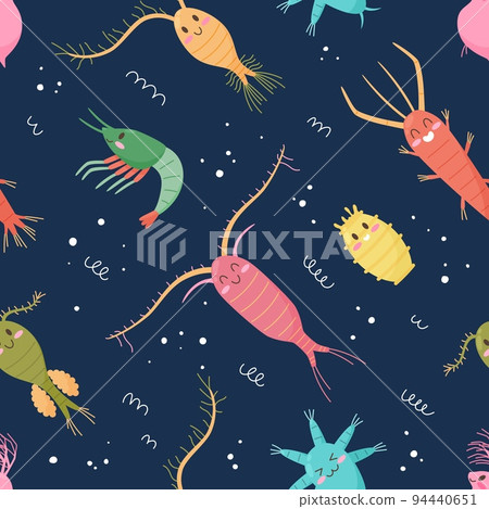 Zooplanktons drifting underwater, seamless pattern - flat vector illustration. Zooplanktons drifting underwater, seamless pattern - flat vector illustration. 94440651
