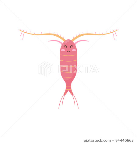 Smiling zooplankton, cartoon character - flat vector illustration isolated on whie background. Smiling zooplankton, cartoon character - flat vector illustration isolated on whie background. 94440662