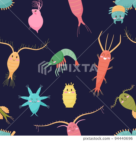 Seamless underwater pattern with zooplankton crustaceans vector illustration. Seamless underwater pattern with zooplankton crustaceans vector illustration. 94440696