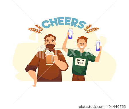 Friends drinking beer for beer festival banners and posters, vector isolated. Friends drinking beer for beer festival banners and posters, vector isolated. 94440763