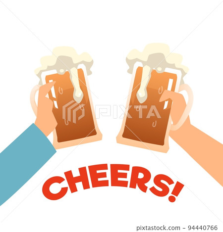 Human hands holding mugs with beer flat style, vector illustration 94440766