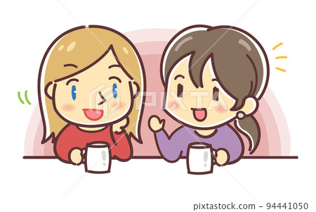 國際交流，兩個女人面帶微笑交談的插圖 94441050