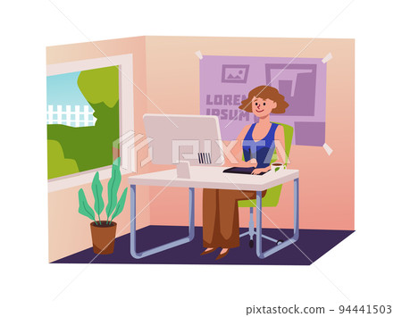 Graphic and UI designer or illustrator using computer flat vector illustration. 94441503