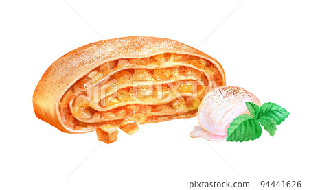 Watercolor isolated illustration of Apple Strudel Watercolor isolated illustration of Apple Strudel 94441626