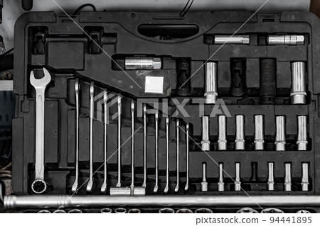 Set of hand tools in box at a car service Set of hand tools in box at a car service 94441895