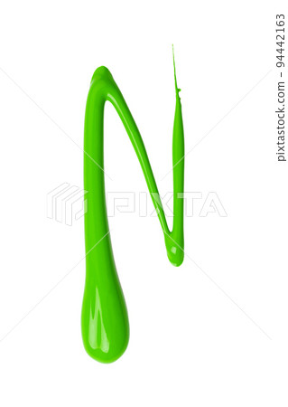 green stroke of the paint brush on white paper green stroke of the paint brush on white paper 94442163