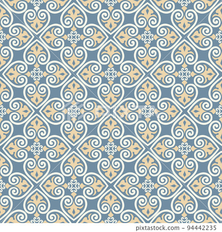 Seamless pattern with floral asian ornament. Abstract ornamental texture. Artistic diagonal flourish tile background in arab orient style Seamless pattern with floral asian ornament. Abstract ornamental texture. Artistic diagonal flourish tile background in arab orient style 94442235