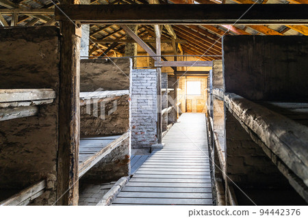 Barrack for prisoners in the Auschwitz - Birkenau concentration camp. Oswiecim, Poland, 17 July 2022 94442376