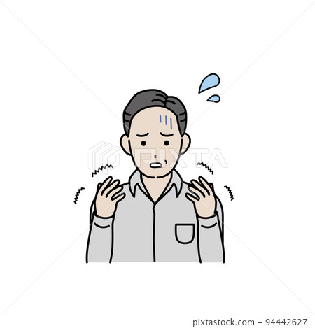 Middle-aged man with numb hands, paralysis, rheumatism, disease, symptoms, illustration 94442627