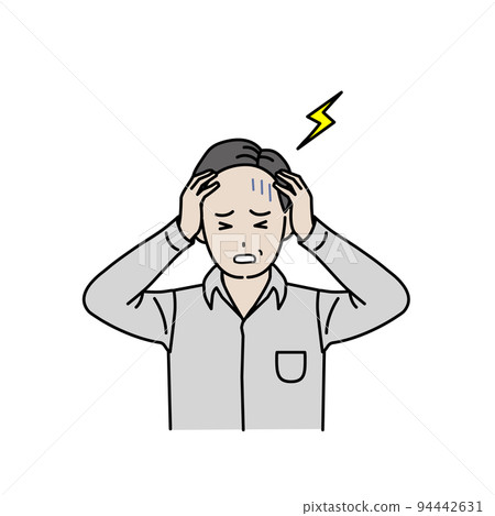 Middle-aged man with a headache, headache, cerebral infarction, subarachnoid hemorrhage, illness, symptoms, illustration 94442631