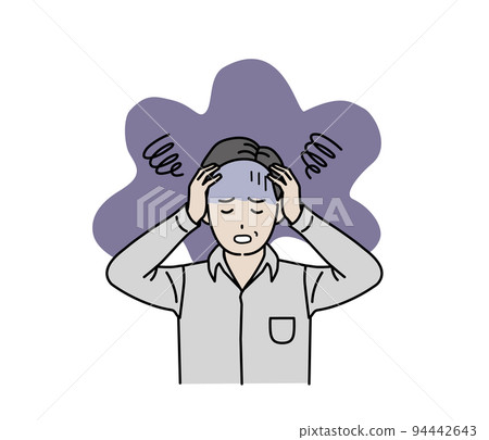 壓力大的中年男子,焦慮,擔心,神經症,抑鬱,插圖 壓力大的中年男子,焦慮,擔心,神經症,抑鬱,插圖 94442643