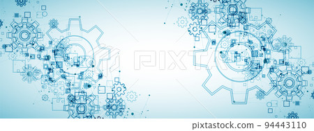 Abstract blue technological background. Structure square pattern with cogwheels and plexus effect. Vector 94443110