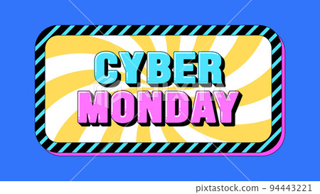 Cyber Monday text, online sale. Promo text banner with phrase Cyber Monday inside frame. Quote and slogan 94443221