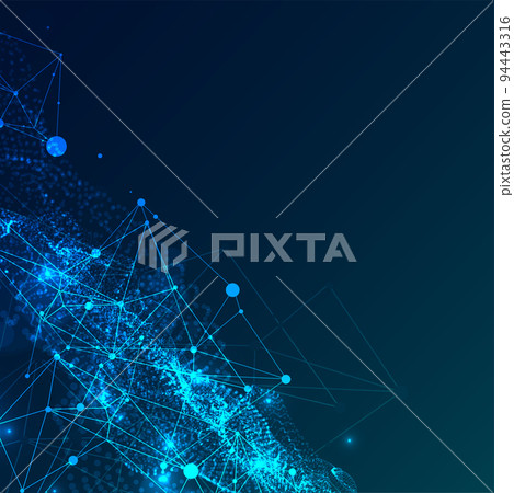 Abstract plexus vector background. Glowing particles dynamic flow. Abstract plexus vector background. Glowing particles dynamic flow. 94443316