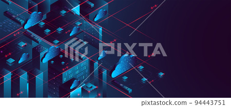 Isometric big data flow processing concept, database. Abstract technology background. Vector illustration 94443751