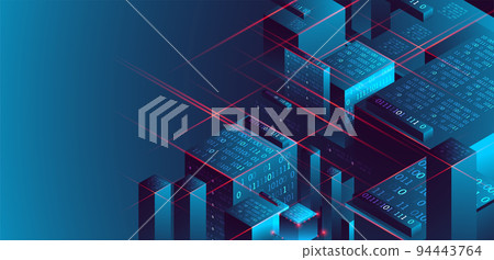 Isometric big data flow processing concept, database. Abstract technology background. Vector illustration Isometric big data flow processing concept, database. Abstract technology background. Vector illustration 94443764